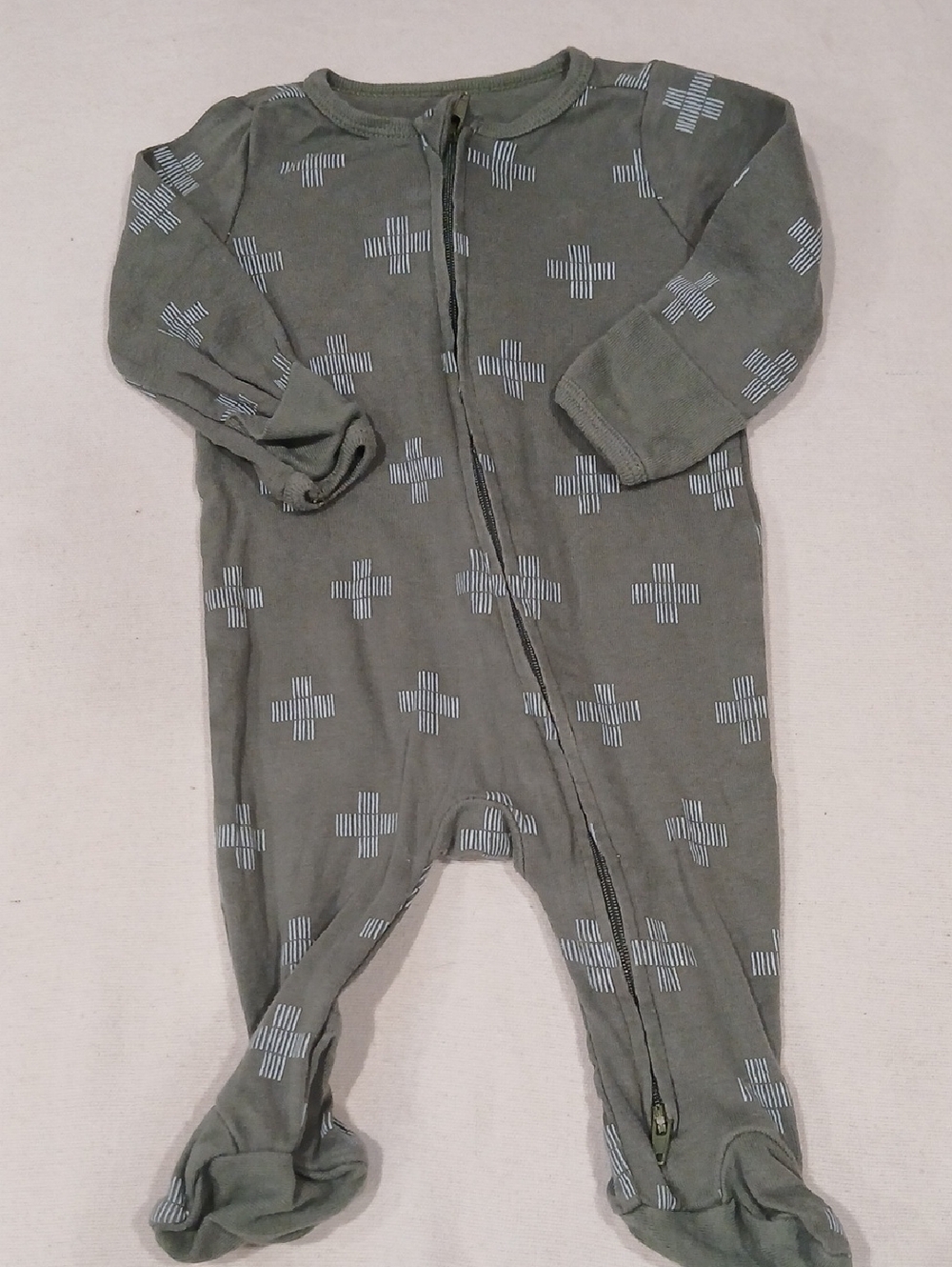 cloud island Olive Green Footed Baby One-Piece with White Cross Print